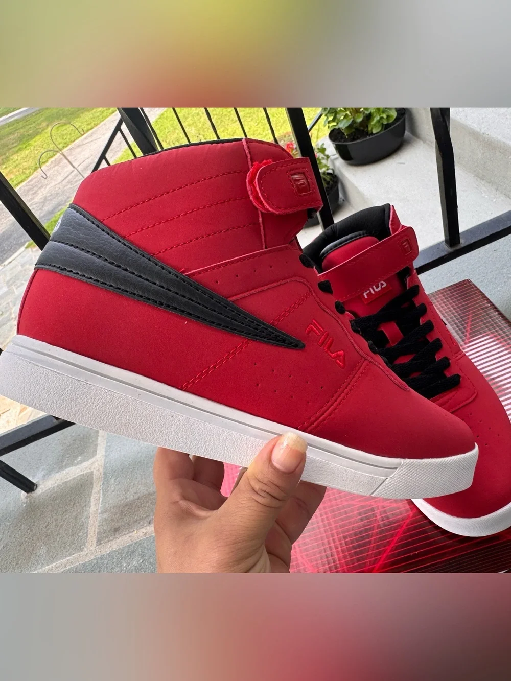 Fila Red and Black High-Top Sneakers